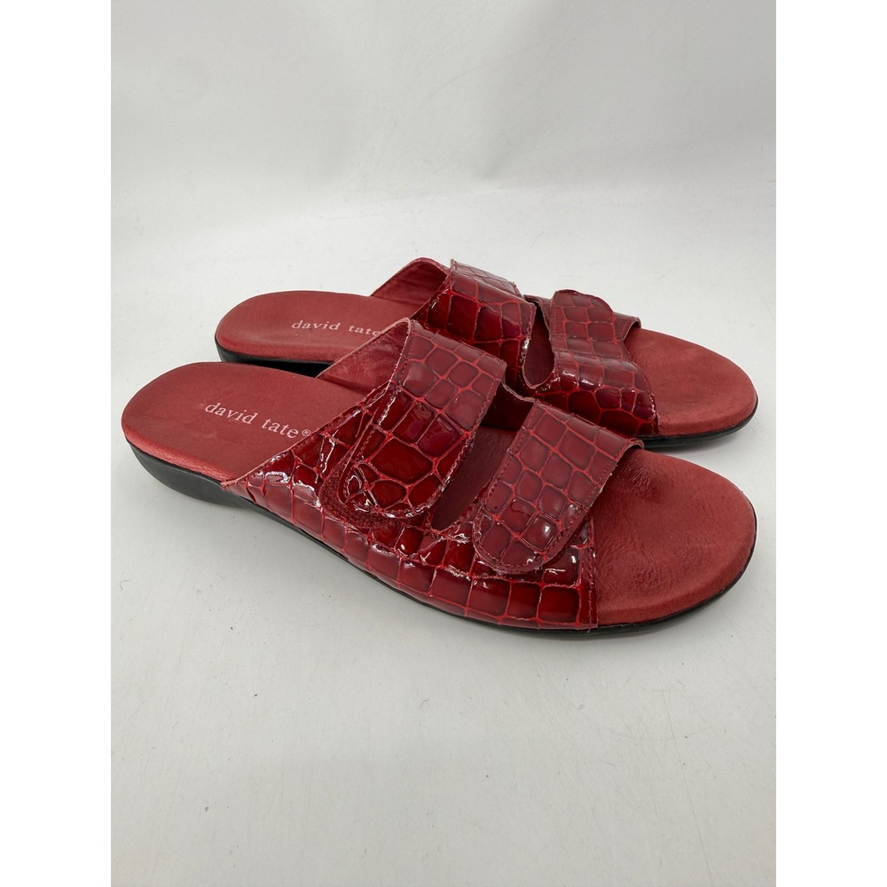 David Tate Red Patent Croc Embossed Leather Slide Sandals 8.5 SS Womens